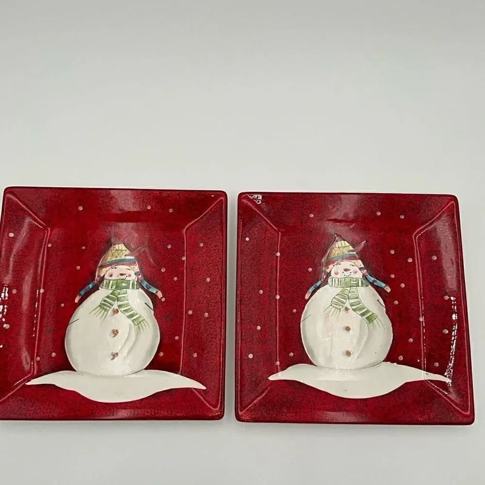 SAKURA Oneida Stoneware Snowman Dinner Plates Platters
